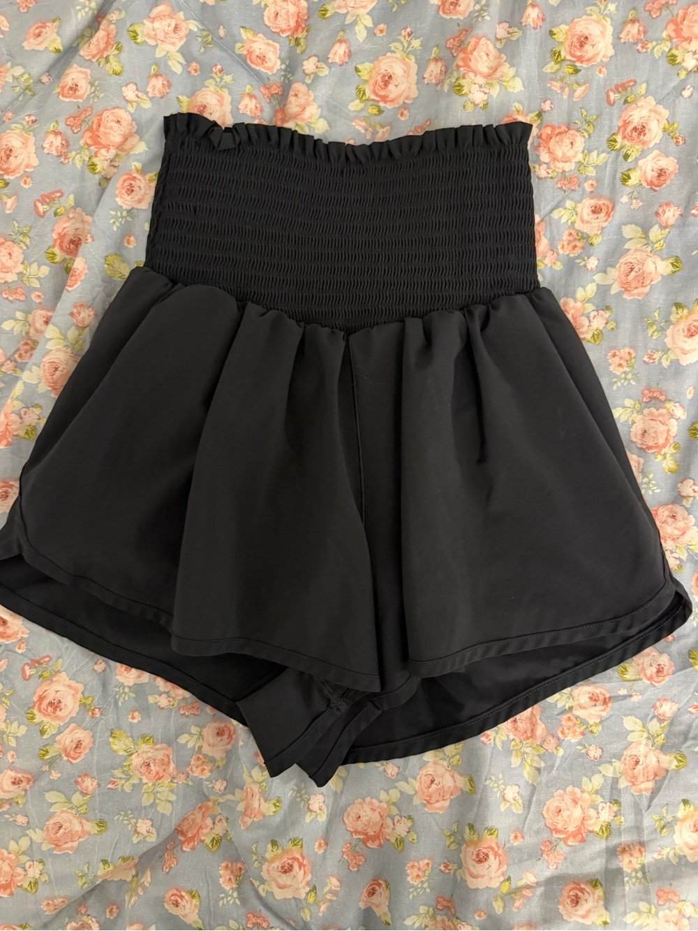 Aerie offline Smocked High-Waist Black Athletic Shorts